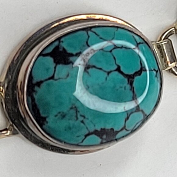 Turquoise Hued Oval Cabochon Link Bracelet - Picture 9 of 11
